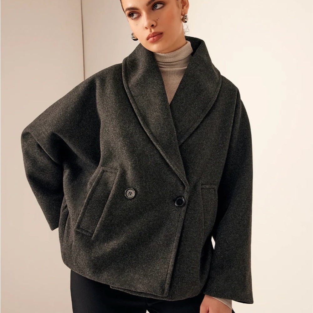Commense Tweed Pockets Loose Coat